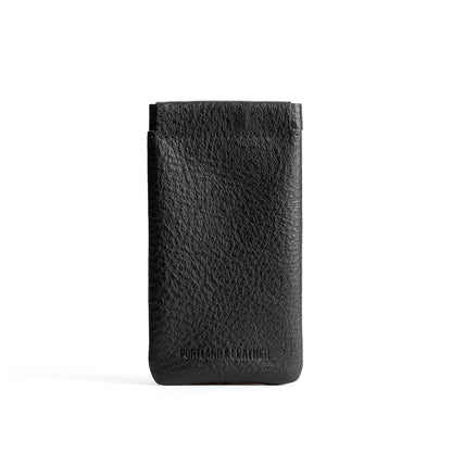 Pebbled--black | Leather glasses case with hidden metal spring closure