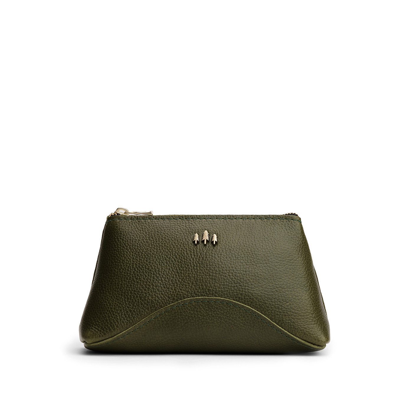 Pebbled Olive | Rectangular makeup bag pouch with top zipper