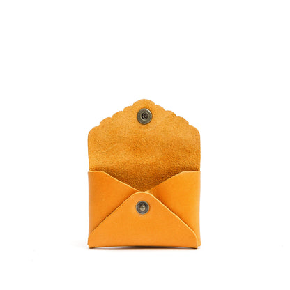 Sunflower | Small leather wallet with scalloped edge open