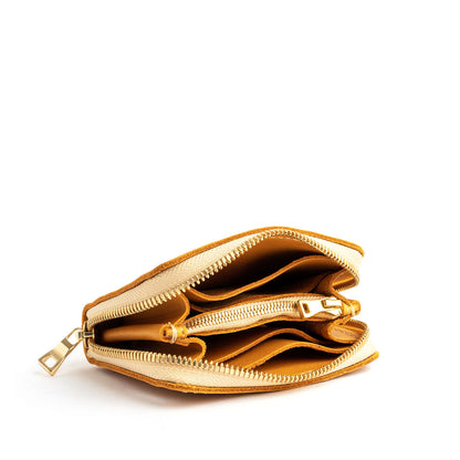 Sunflower | Small leather wallet with zipper open