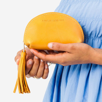 Sunflower | Small leather zippered pouch with tassel