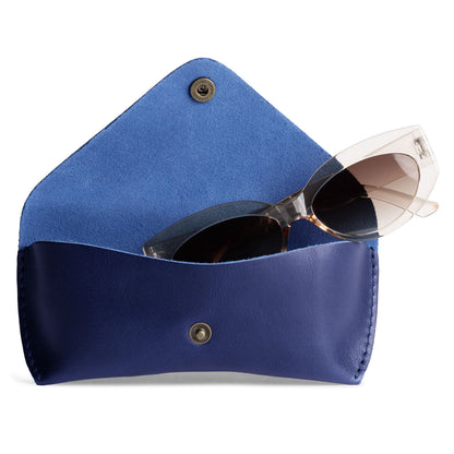 Cowboy Blue | Leather sunglasses case with snap closure