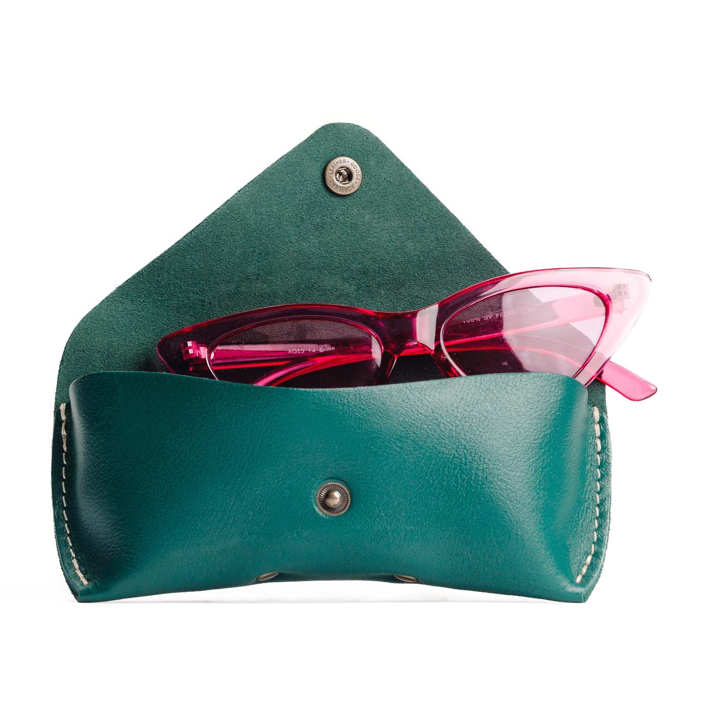 Peacock | Leather sunglasses case with snap closure