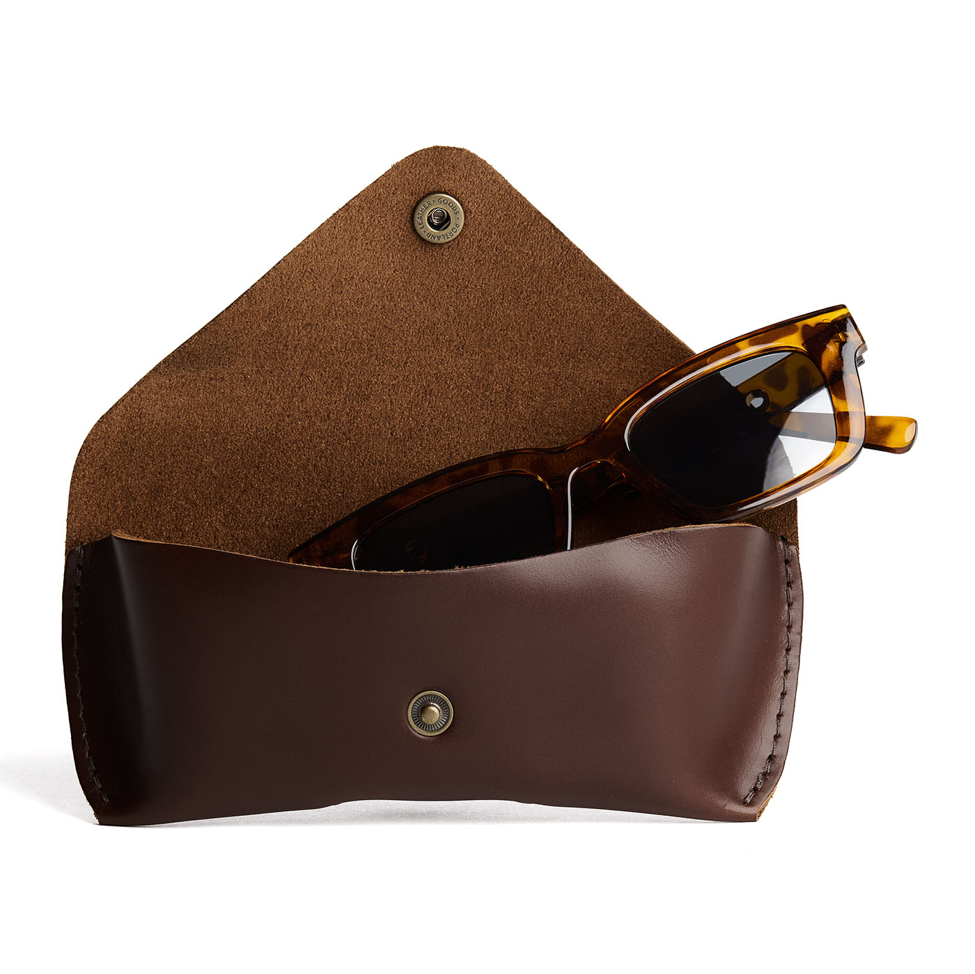 Chocolate Brown | Leather sunglasses case with snap closure