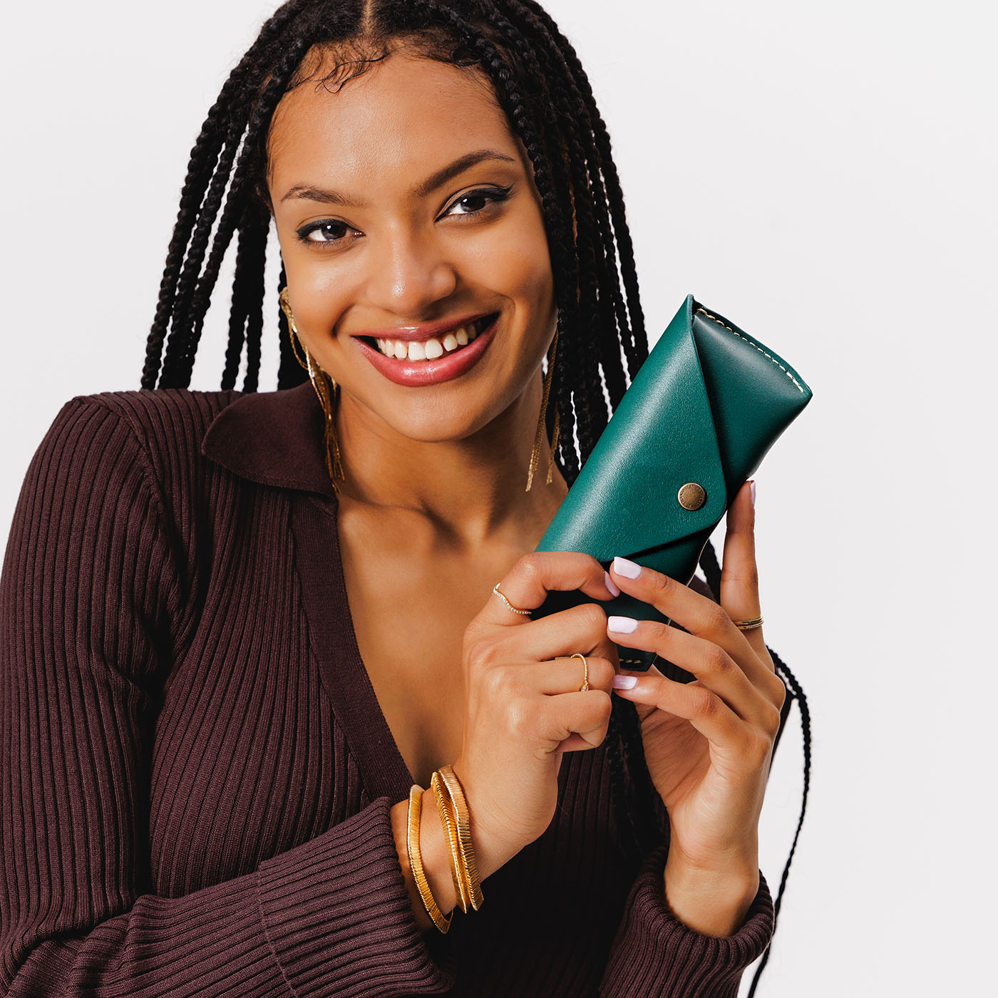 Peacock | Leather sunglasses case with snap closure