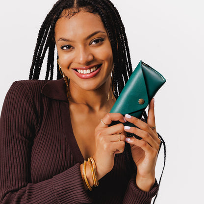 Peacock | Leather sunglasses case with snap closure