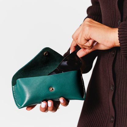 Peacock | Leather sunglasses case with snap closure