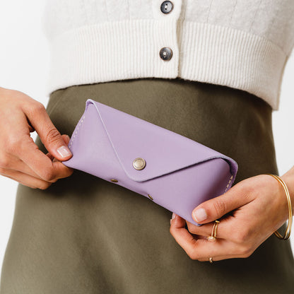 Lavender | Leather sunglasses case with snap closure