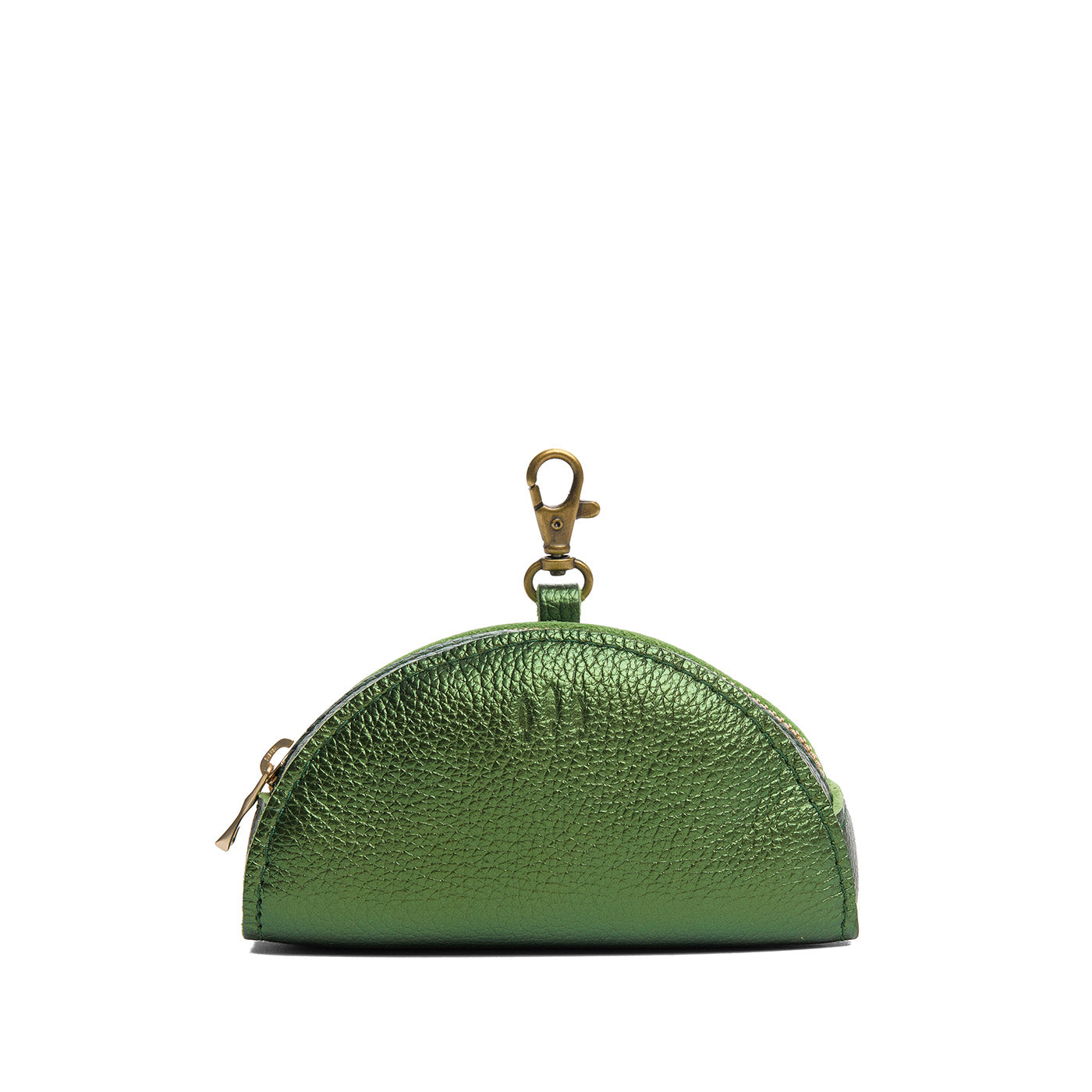 Metallic Greench | Small half-moon shaped keychain pouch with zipper closure