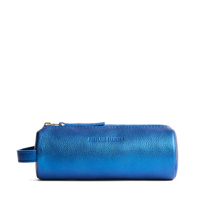 Comet Blue | Cylindrical leather pouch with zipper and handle