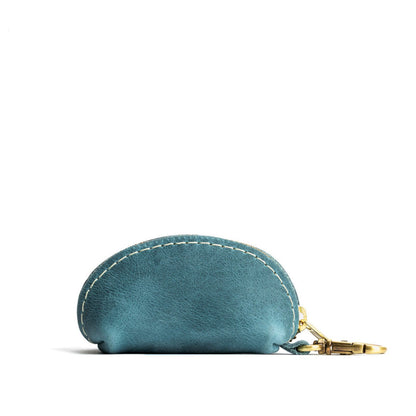Aqua | Taco shaped leather pouch with zipper and swivel lobster clasp on white background