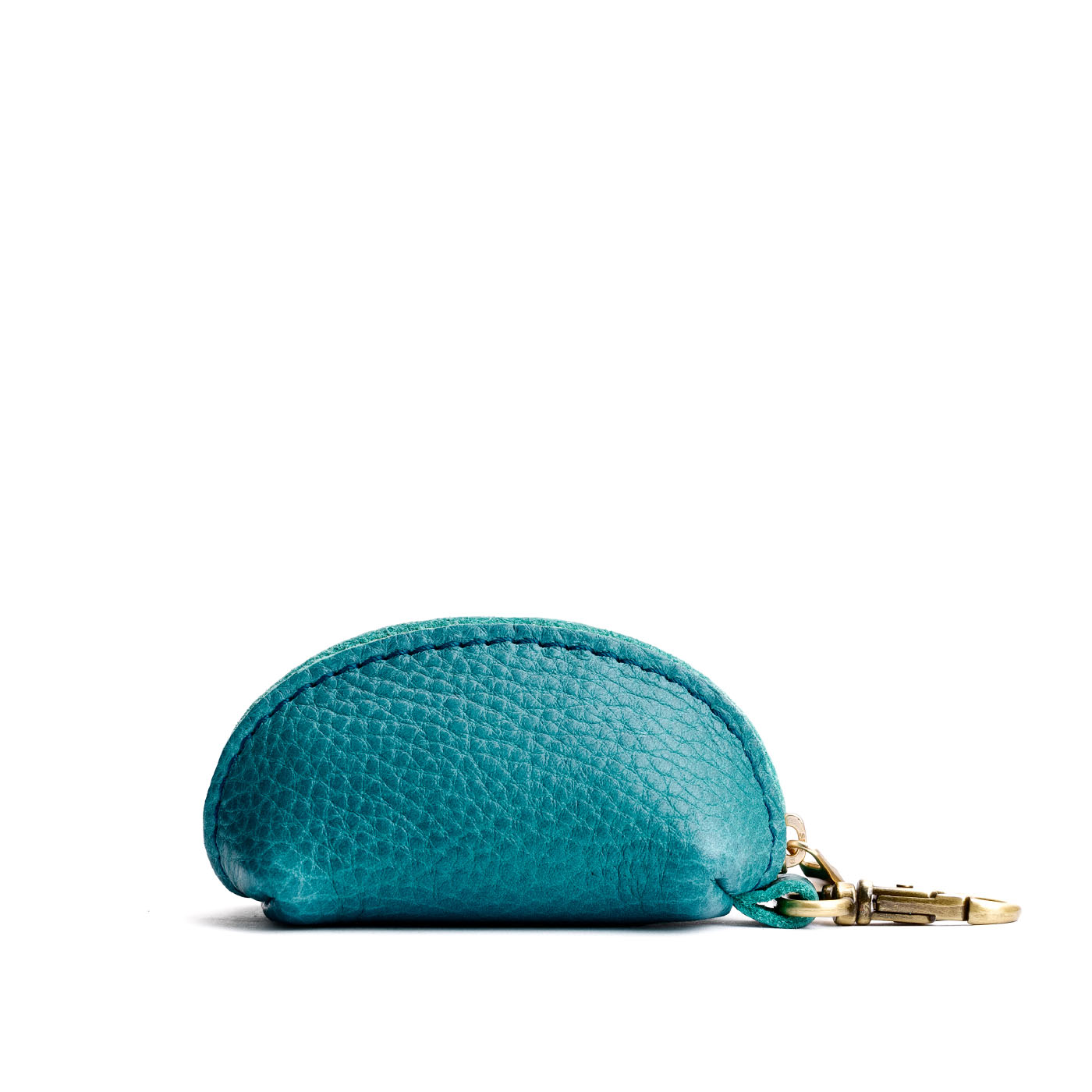 Aquarius | Taco shaped leather pouch with zipper and swivel lobster clasp on white background