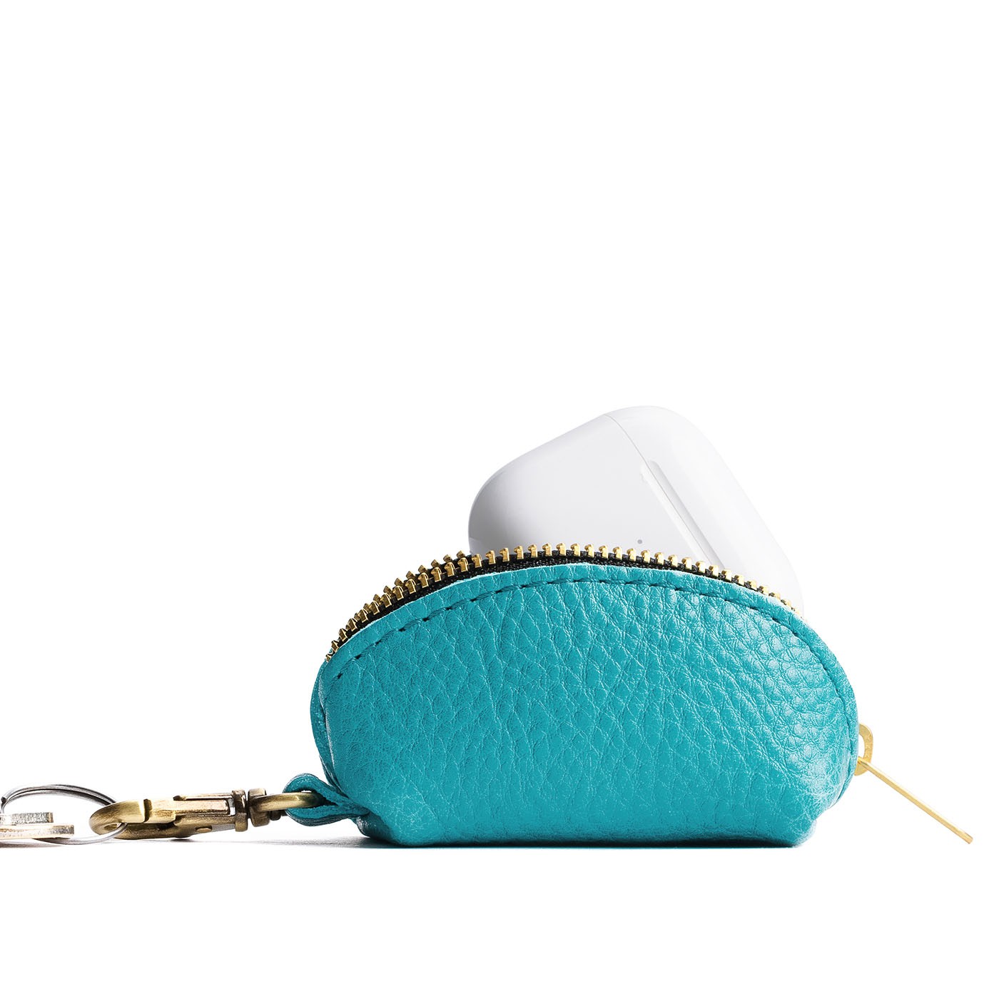 Baja | Taco shaped leather pouch with zipper and swivel lobster clasp on white background