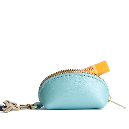 Cabo | Taco shaped leather pouch with zipper and swivel lobster clasp on white background
