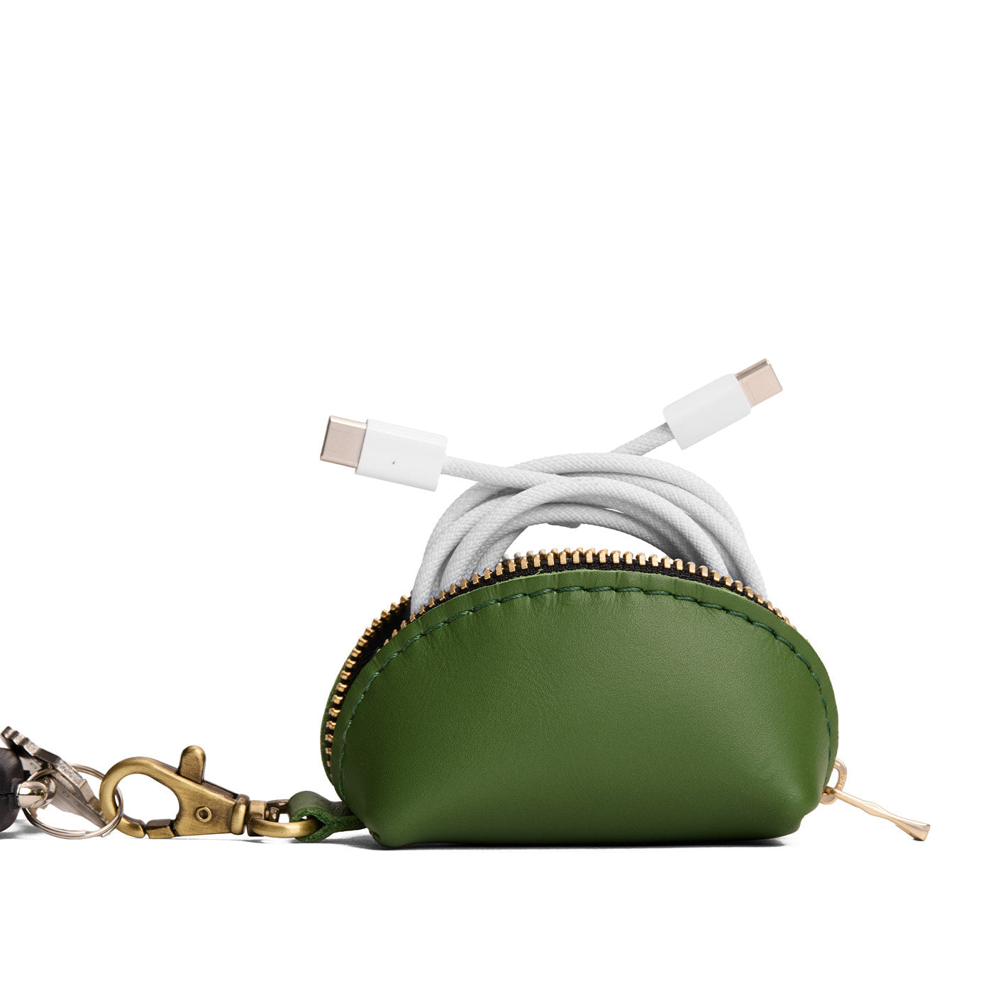 Cactus | Taco shaped leather pouch with zipper and swivel lobster clasp on white background