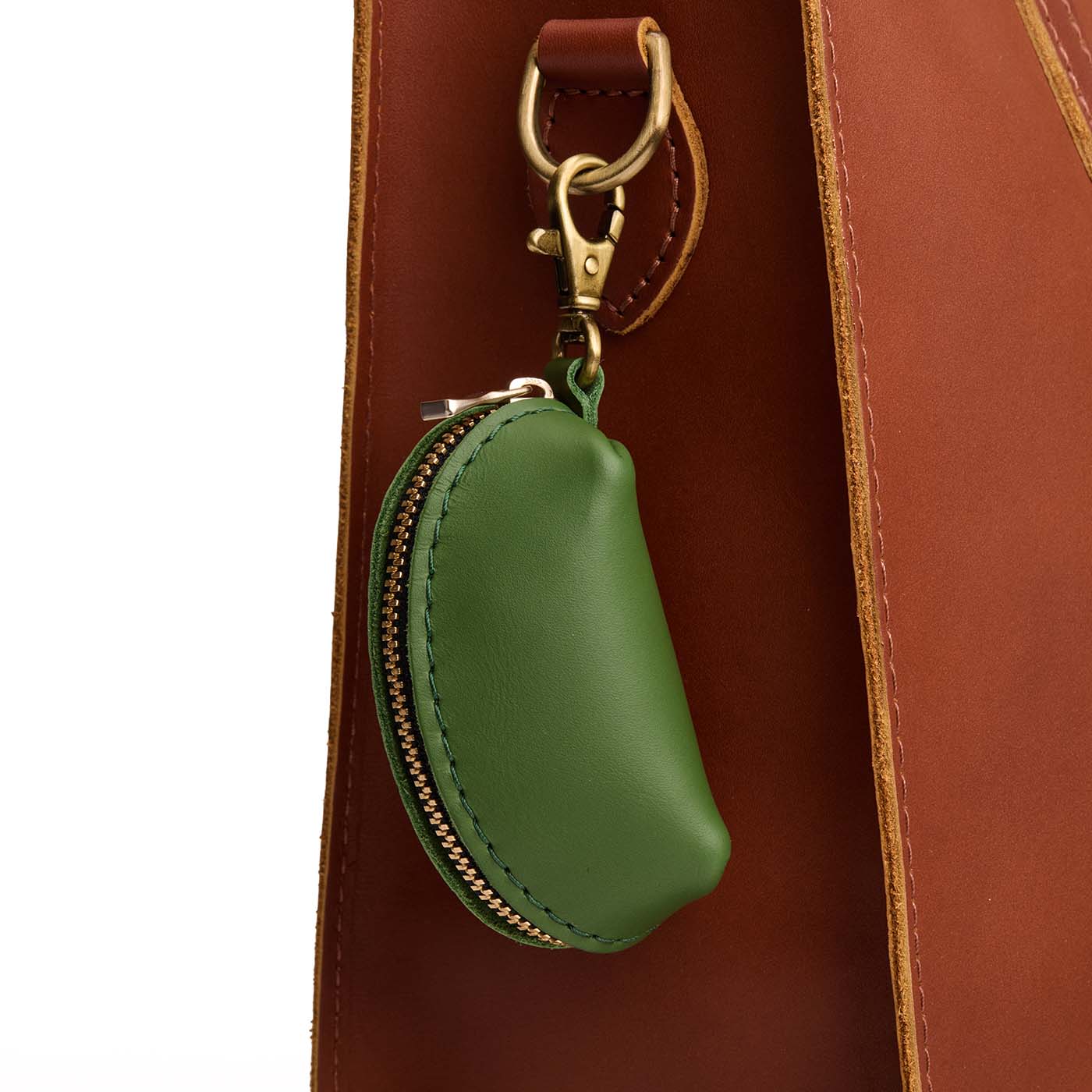 Cactus | Taco shaped leather pouch with zipper and swivel lobster clasp on white background