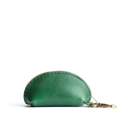 Cowboy Mint | Taco shaped leather pouch with zipper and swivel lobster clasp on white background