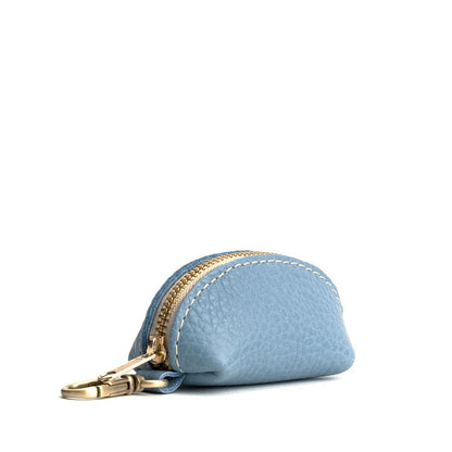 Dream | Taco shaped leather pouch with zipper and swivel lobster clasp on white background