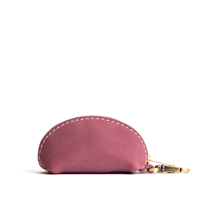 Foxglove | Taco shaped leather pouch with zipper and swivel lobster clasp on white background