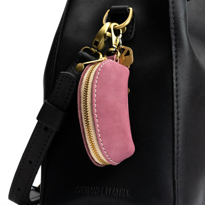 Foxglove | Taco shaped leather pouch with zipper and swivel lobster clasp on bag