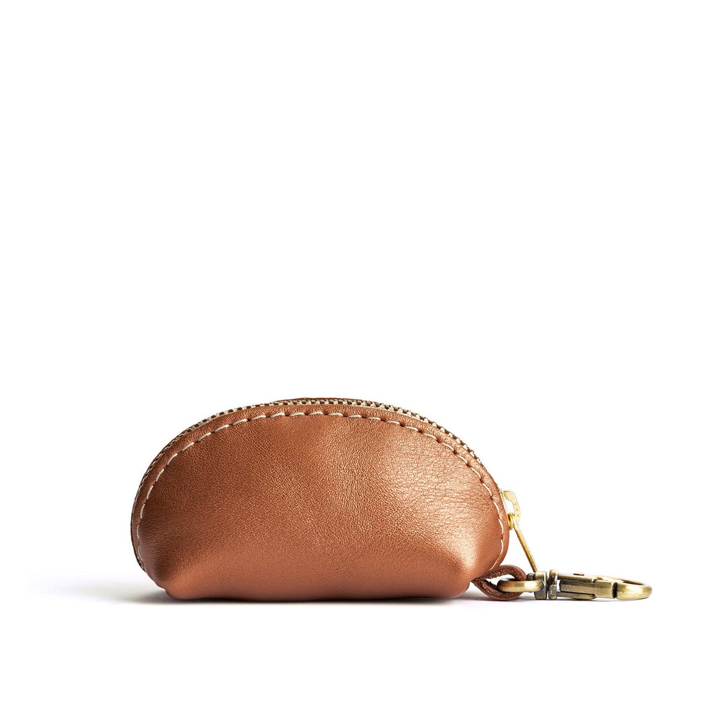 Hava | Taco shaped leather pouch with zipper and swivel lobster clasp on white background