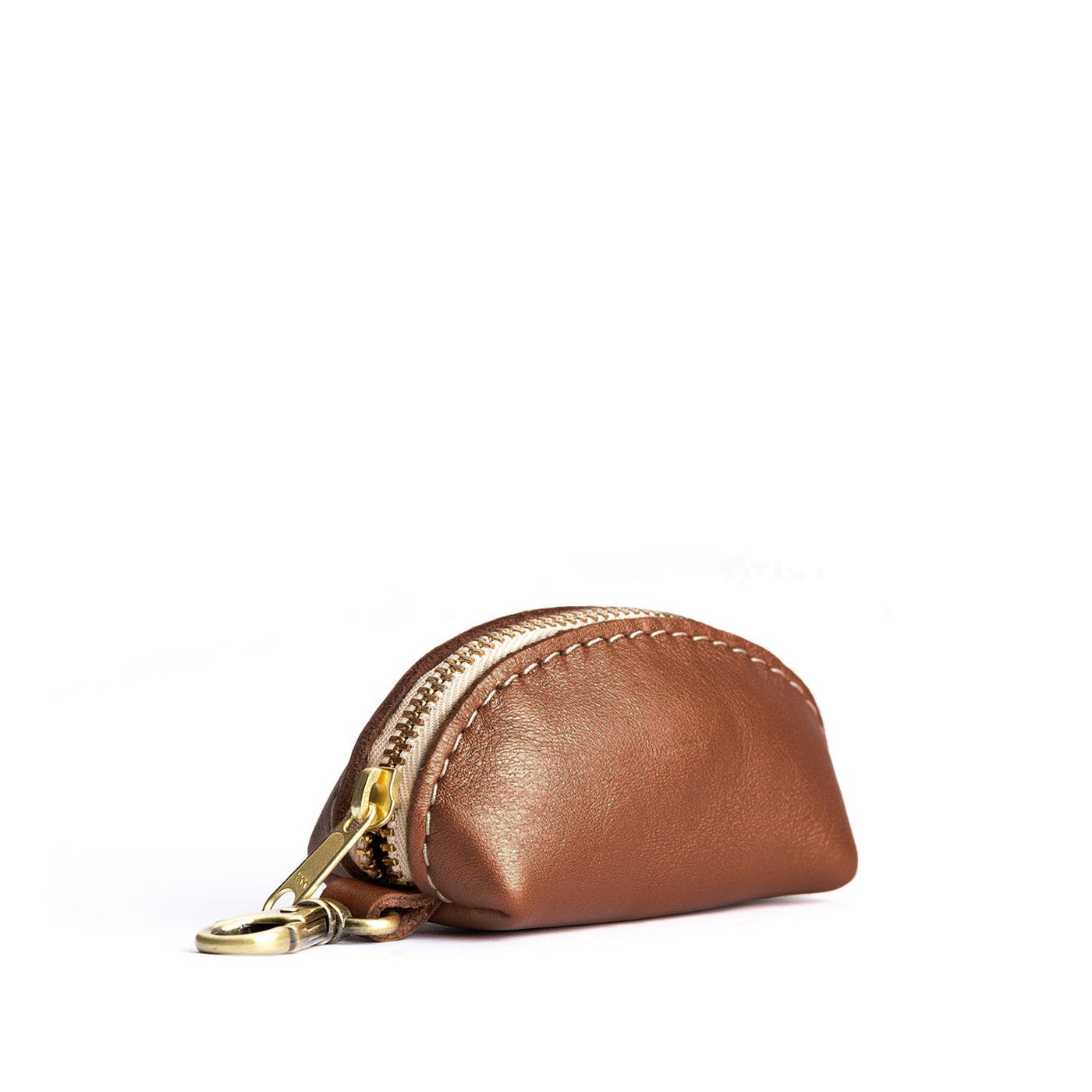 Hava | Taco shaped leather pouch with zipper and swivel lobster clasp on white background