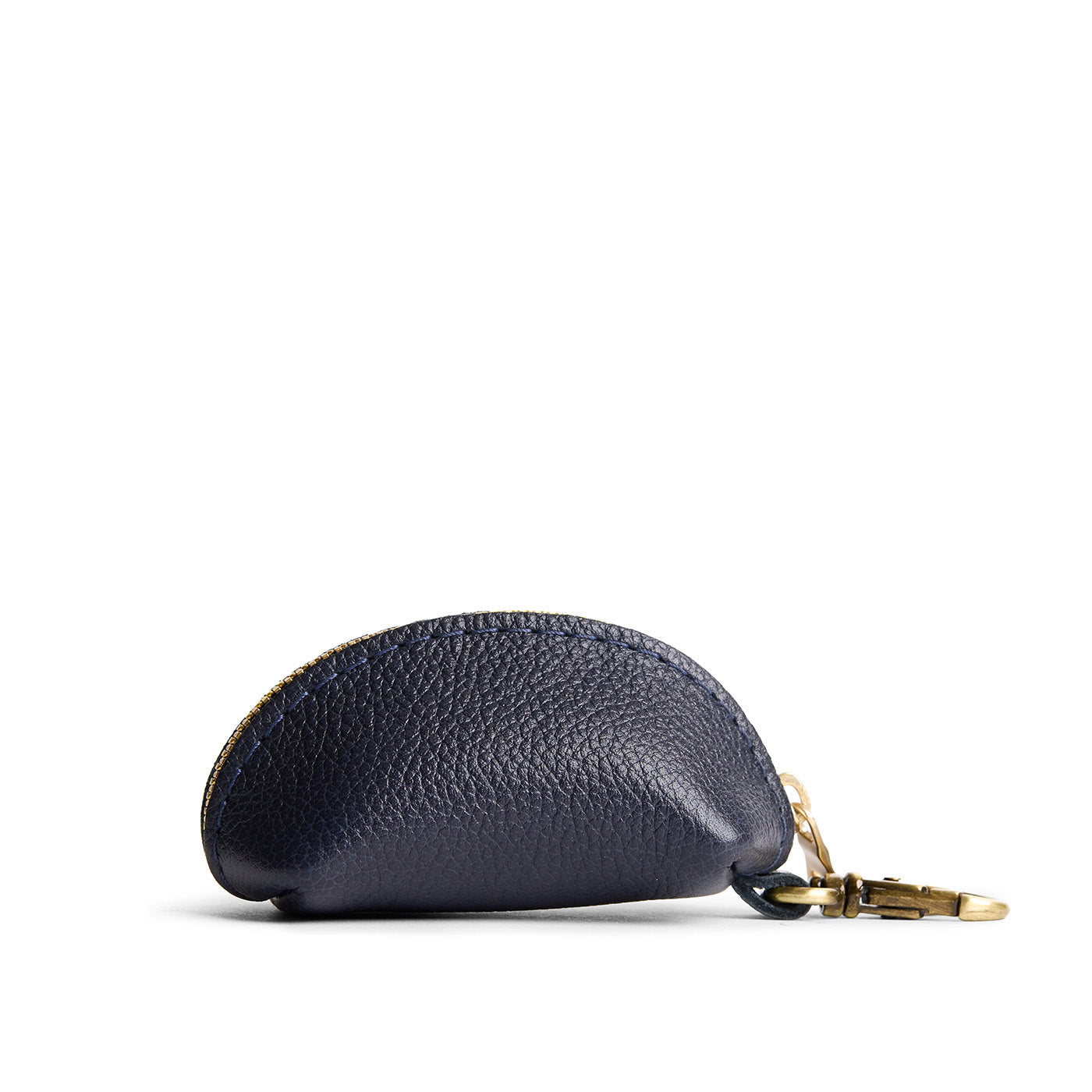 Night Owl | Taco shaped leather pouch with zipper and swivel lobster clasp on white background