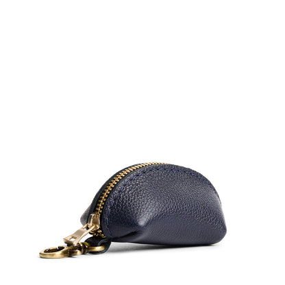 Night Owl | Taco shaped leather pouch with zipper and swivel lobster clasp on white background