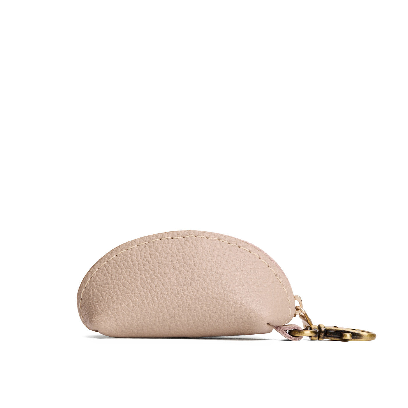 Oatmilk | Taco shaped leather pouch with zipper and swivel lobster clasp on white background