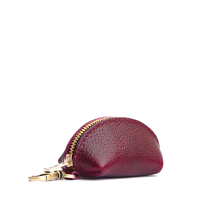 Orchid | Taco shaped leather pouch with zipper and swivel lobster clasp on white background