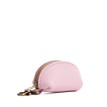 Pinkaboo | Taco shaped leather pouch with zipper and swivel lobster clasp on white background