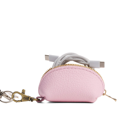 Pinkaboo | Taco shaped leather pouch with zipper and swivel lobster clasp on white background