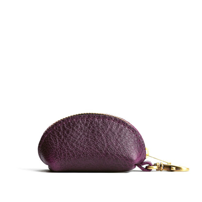 Plum | Taco shaped leather pouch with zipper and swivel lobster clasp on white background
