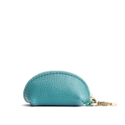 Seafoam | Taco shaped leather pouch with zipper and swivel lobster clasp on white background
