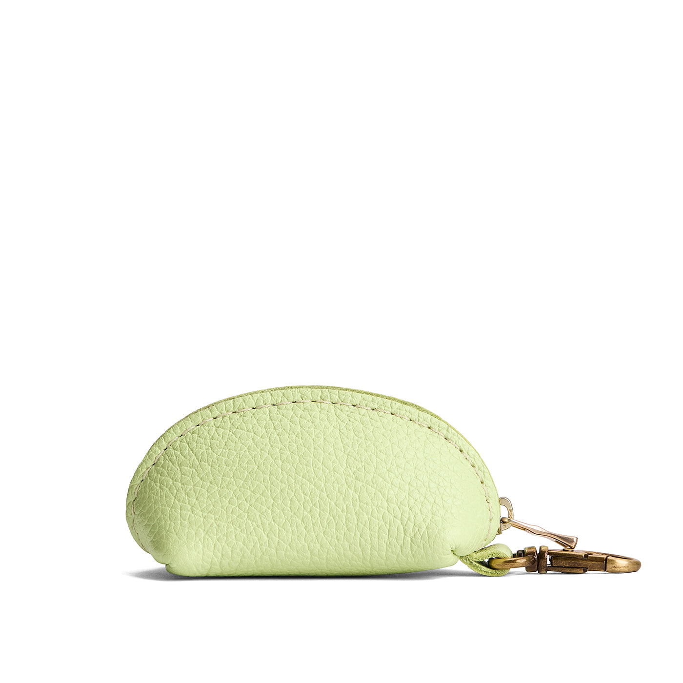 Shadow Lime | Taco shaped leather pouch with zipper and swivel lobster clasp on white background
