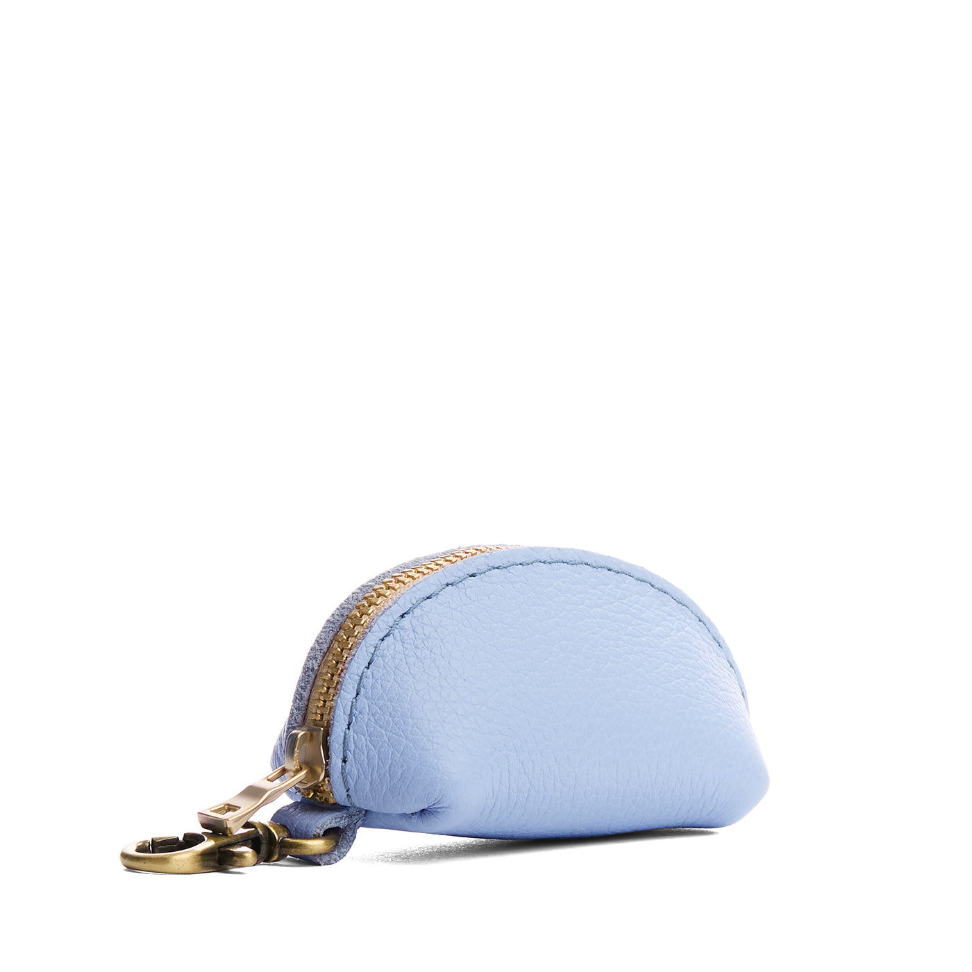 Skyway | Taco shaped leather pouch with zipper and swivel lobster clasp on white background