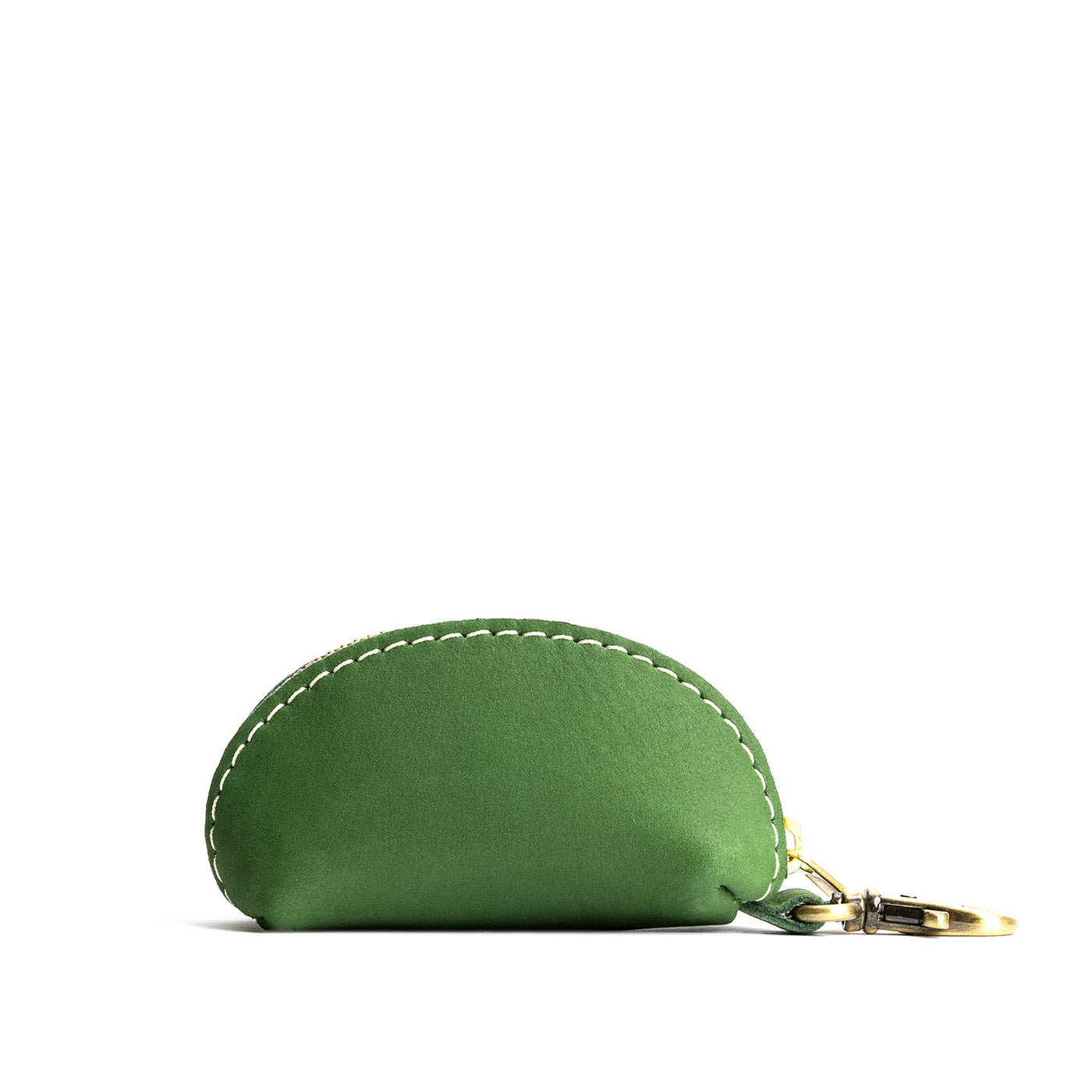 Succulent | Taco shaped leather pouch with zipper and swivel lobster clasp on white background
