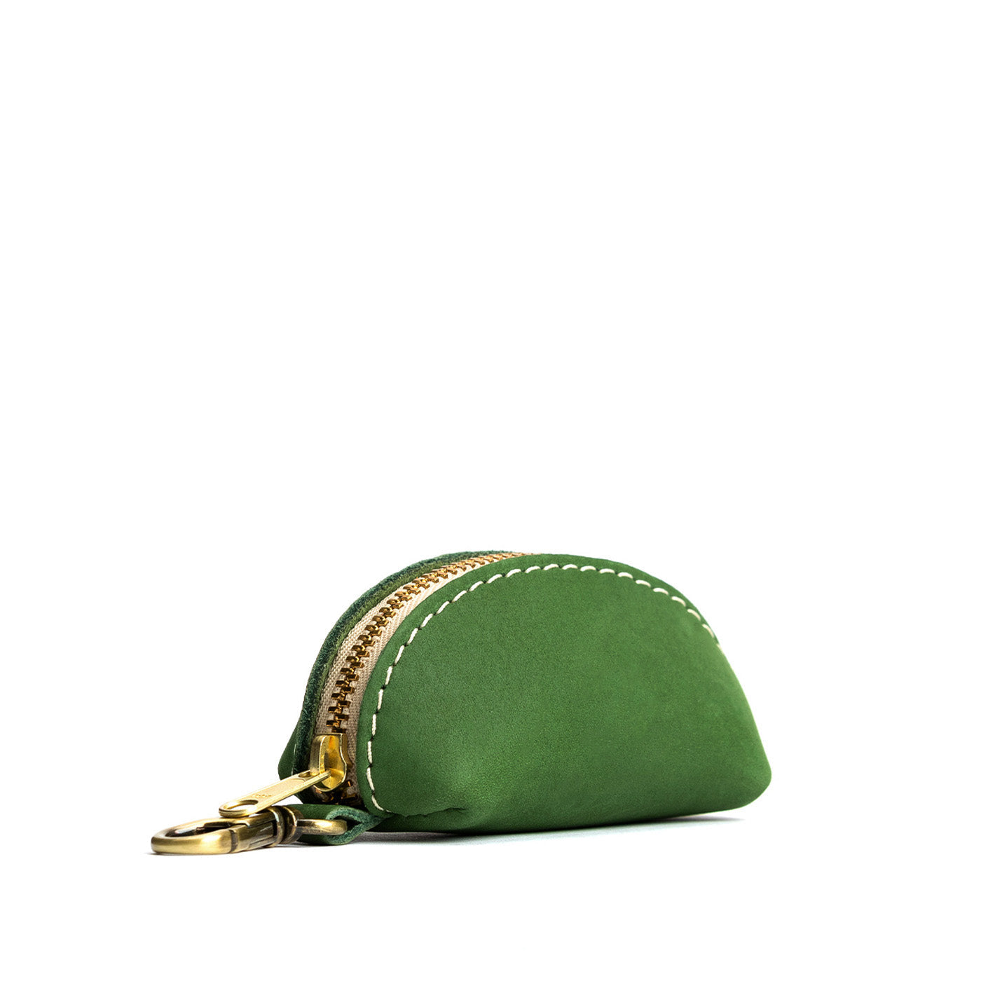 Succulent | Taco shaped leather pouch with zipper and swivel lobster clasp on white background