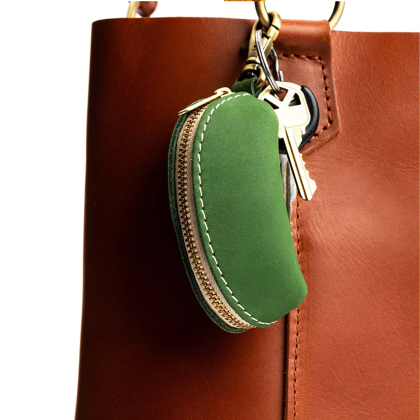 Succulent | Taco shaped leather pouch with zipper and swivel lobster clasp on bag
