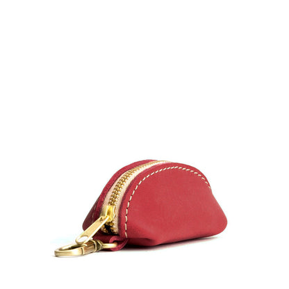 Sugar | Taco shaped leather pouch with zipper and swivel lobster clasp on white background