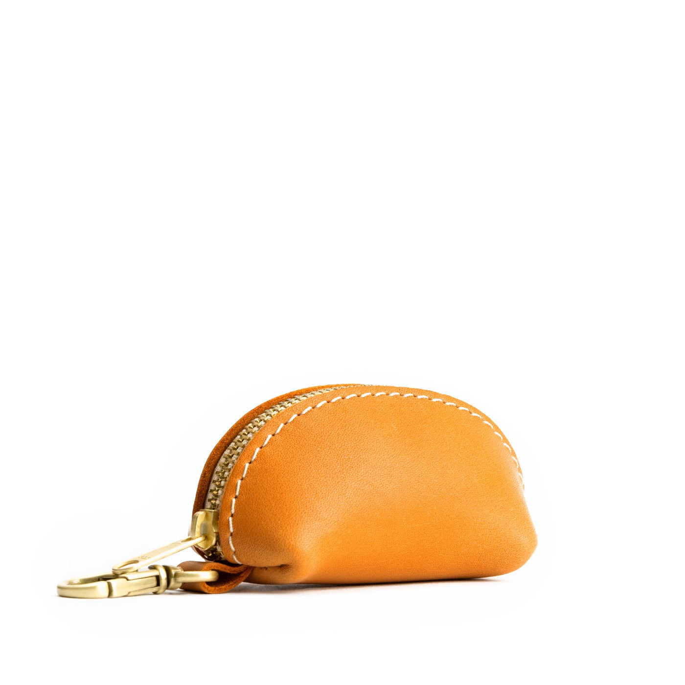 Sunflower | Taco shaped leather pouch with zipper and swivel lobster clasp on white background