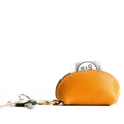 Sunflower | Taco shaped leather pouch with zipper and swivel lobster clasp on white background