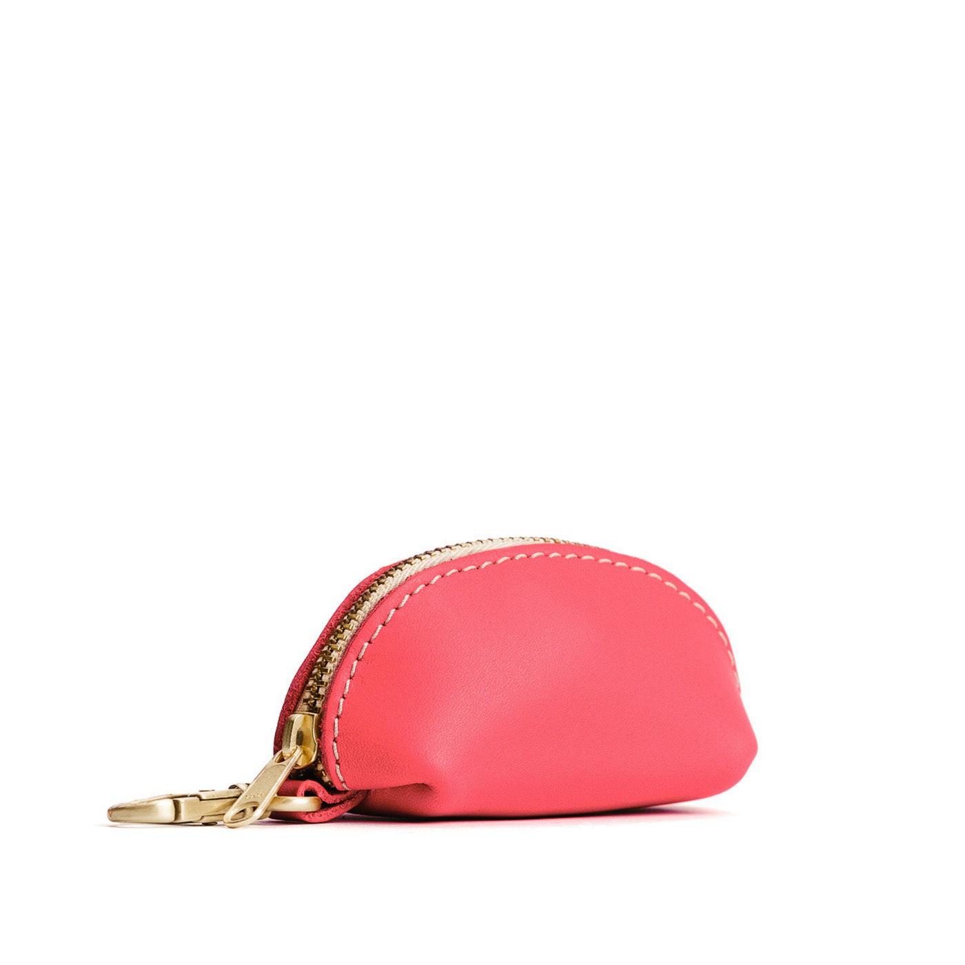 Tulip | Taco shaped leather pouch with zipper and swivel lobster clasp on white background
