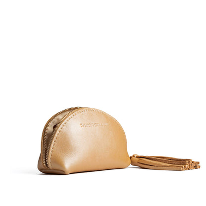 Champagne | Small leather zippered pouch with tassel