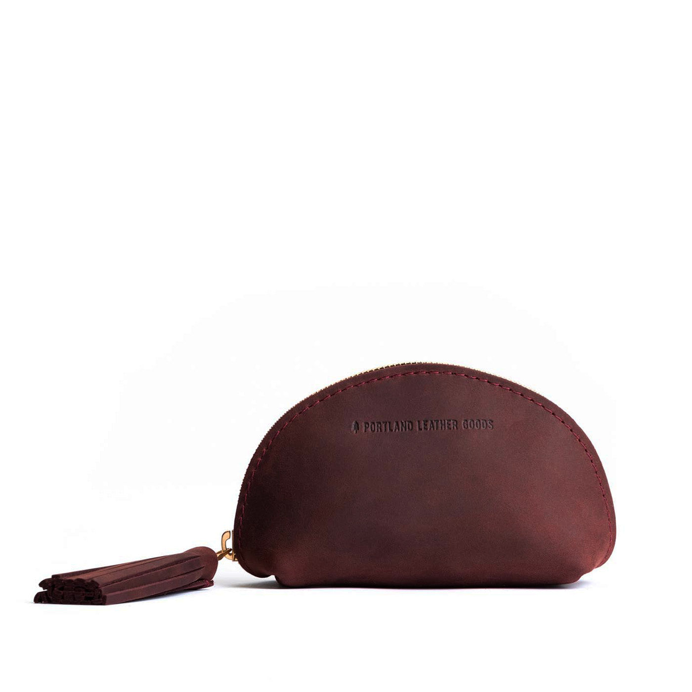 Merlot | Small leather zippered pouch with tassel