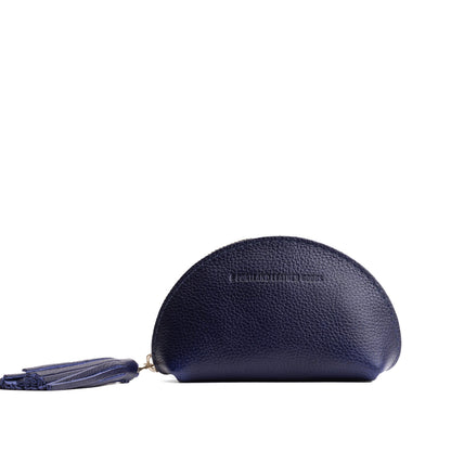 Cobalt | Small leather zippered pouch with tassel