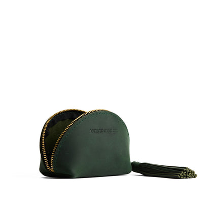 Evergreen | Small leather zippered pouch with tassel