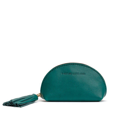 Peacock | Small leather zippered pouch with tassel