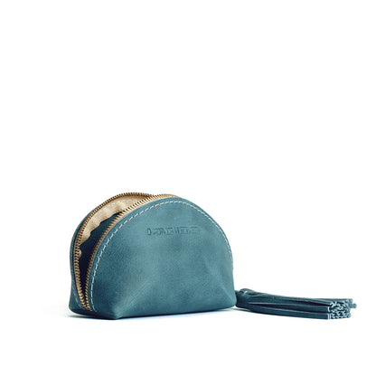 Aqua | Small leather zippered pouch with tassel