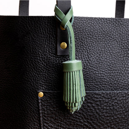 All Color: Eucalyptus | Pom-pom style with tiered leather fringe